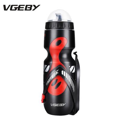 650ml Water Bottle with Bicycle Holder Cage Bracket for Cycling Mountain Bikes (Black+Red)