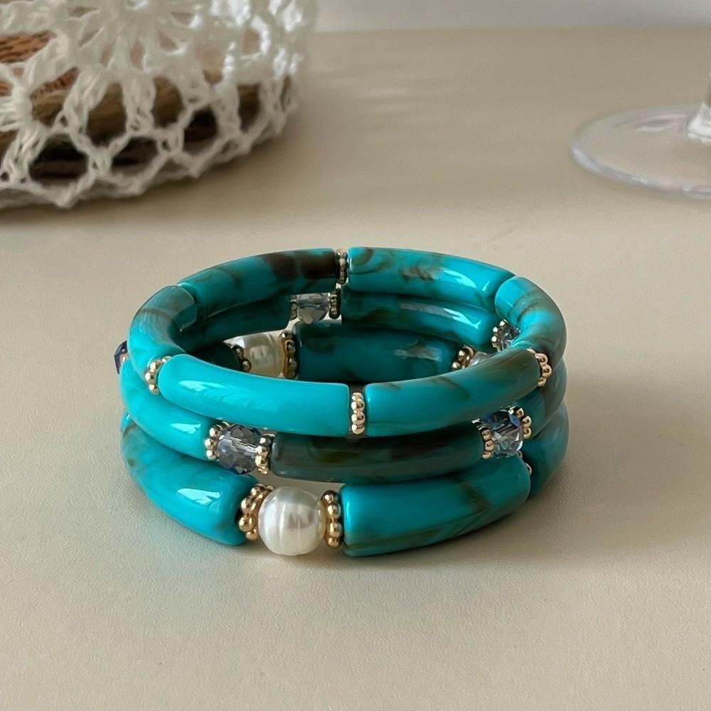 3Pcs/Set Multicolour Beads Resin Bracelet Punk Cuff Bracelet Set New Bamboo Pipe Bangles Gifts