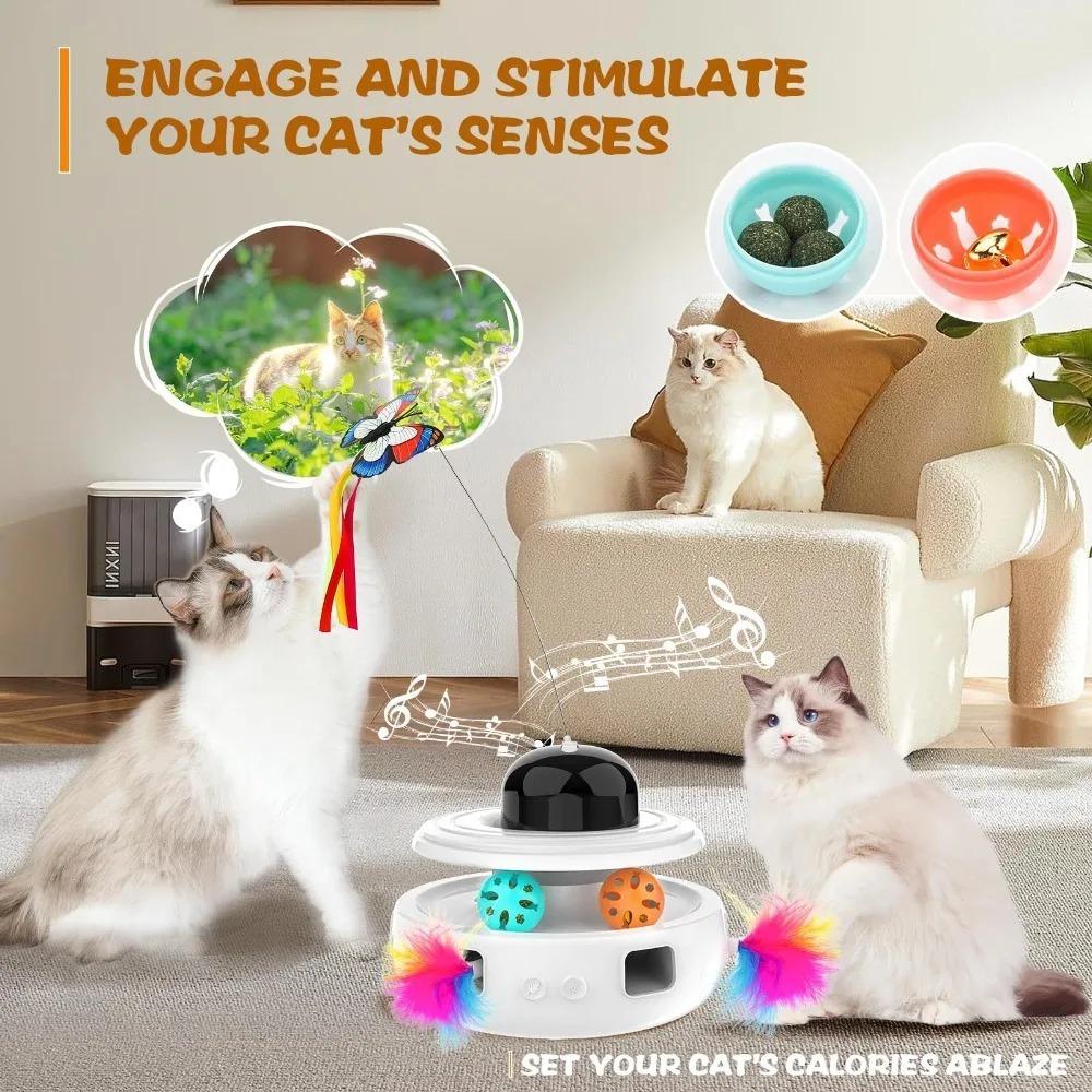 Smart Interactive Cat Toys Indoor Quiet Electric with LED Light & Feather Rechargeable Automatic Rolling Ball for Boredom Relief