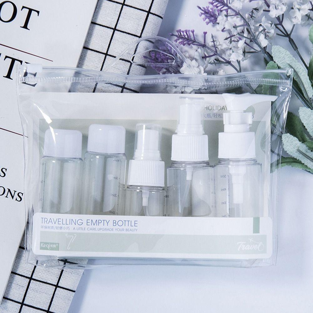 7Pcs Shower Gel Refillable Bottle Set with Storage Bag Toiletry Organizer Cosmetic Container Women