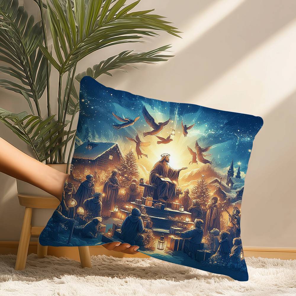 Jesus Christus Porträt Christliche Kunst Kissenbezug Kurzplüsch Druck Kissenbezug Quadratische Zierkissenbezüge Sofa Heimdeko