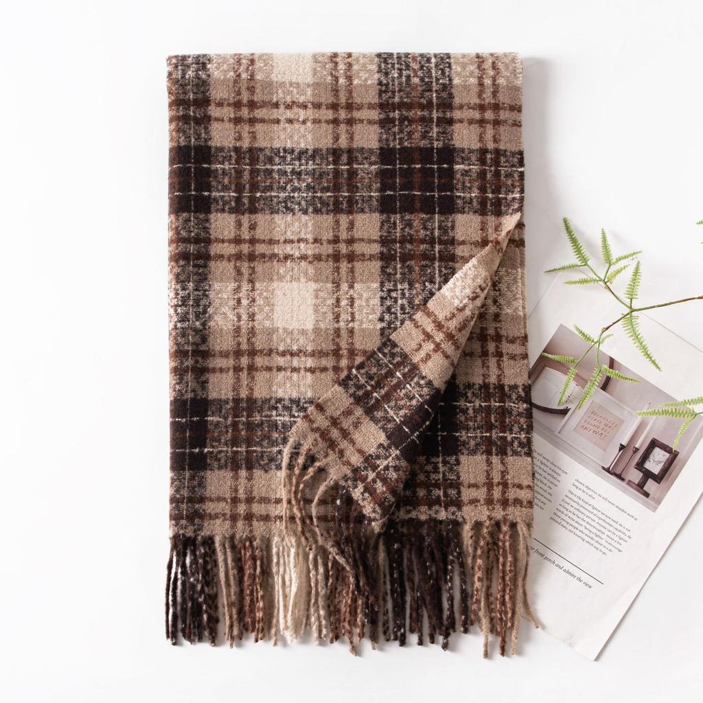 Autumn and Winter Scarf New Imitation Cashmere Plaid Scarf for Male and Female Students Couple Warm Scarf Shawl Gift Scarf for Women