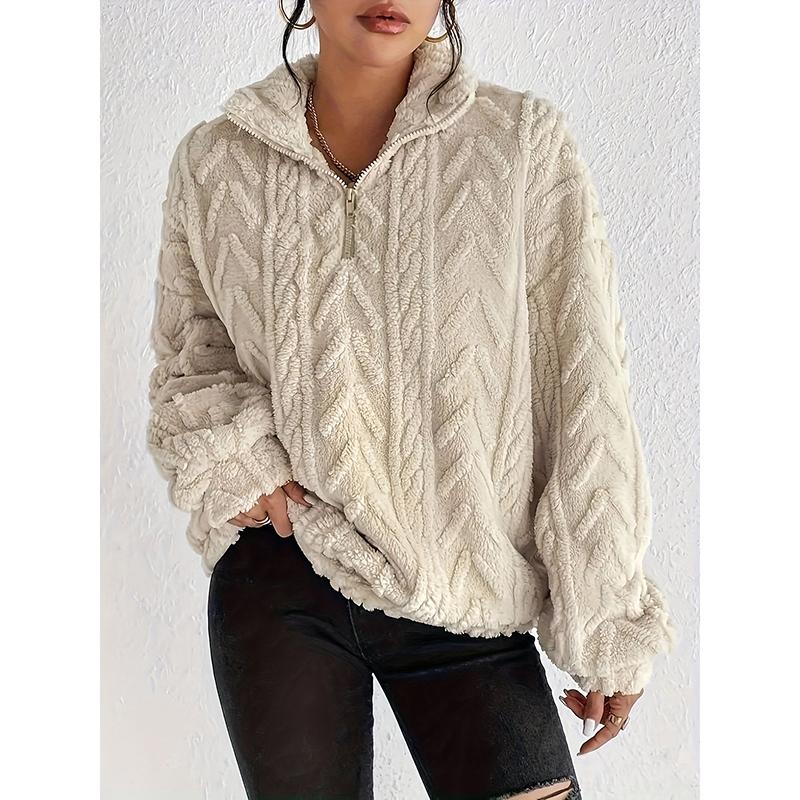 

Осень Зима Женский Хаки Пуловер Длинный Рукав Молния Воротник-стойка Толстовка Повседневная Дамская Свободная Плюшевая Толстовка Топы XXL бежевый