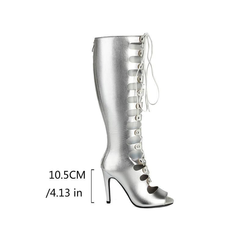 Fashion Cross Strap Rivet Belt Buckle Women's Cool Boots Summer Sexy Silvery Gold High Heel Sandals Dress Party Motorcycle Boots Size 48