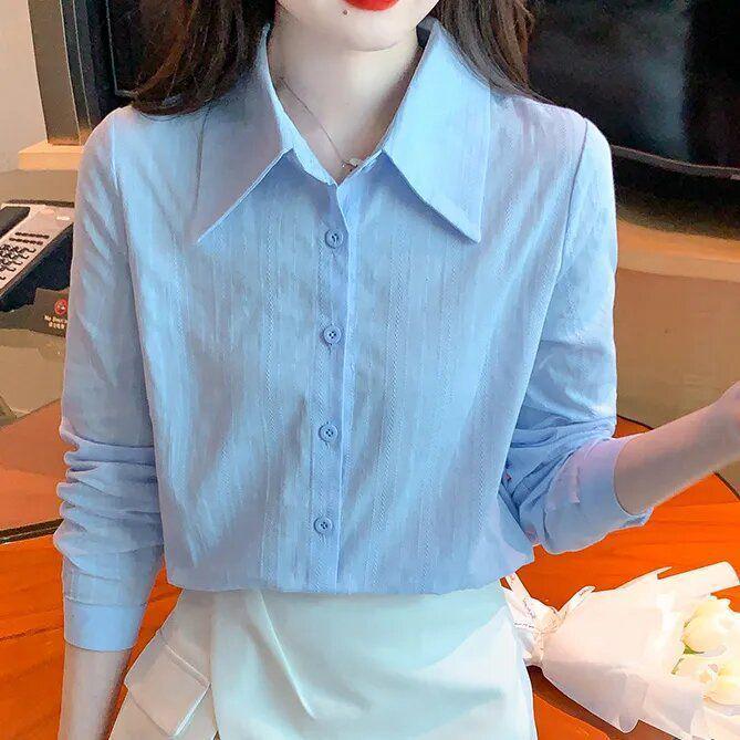 

2025 Spring & Fall New Versatile Long Sleeve Turn-Down Collar Fashion Shirt XXL светло-синий