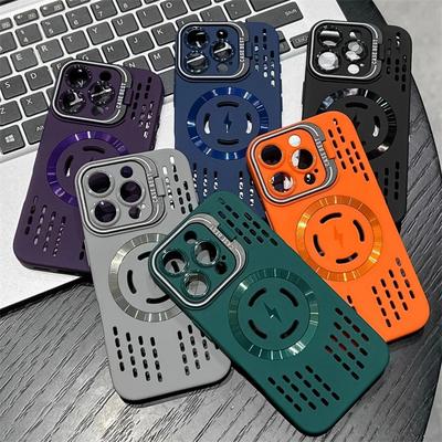 Simple Fashion Heat Dissipation For Magnetic Lens Holder Phone Case For iPhone 16 15 14 13 12 11 Pro Max Plus Cover Capa