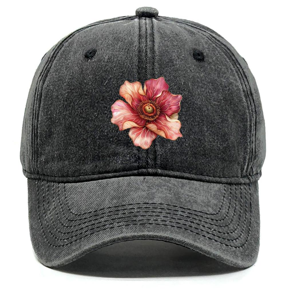 Red Flower Print Snapback Baseball Cap, Mesh Hat Hip Hop Sunshade Sporting Leisure Snapback Baseball Hat