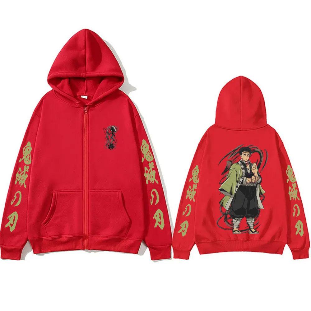 Anime Demon Slayer Himejima Gyomei Zipper Hoodie Men Women Fashion Casual Oversized Zip Up Jacket Male Vintage Sweatshirt