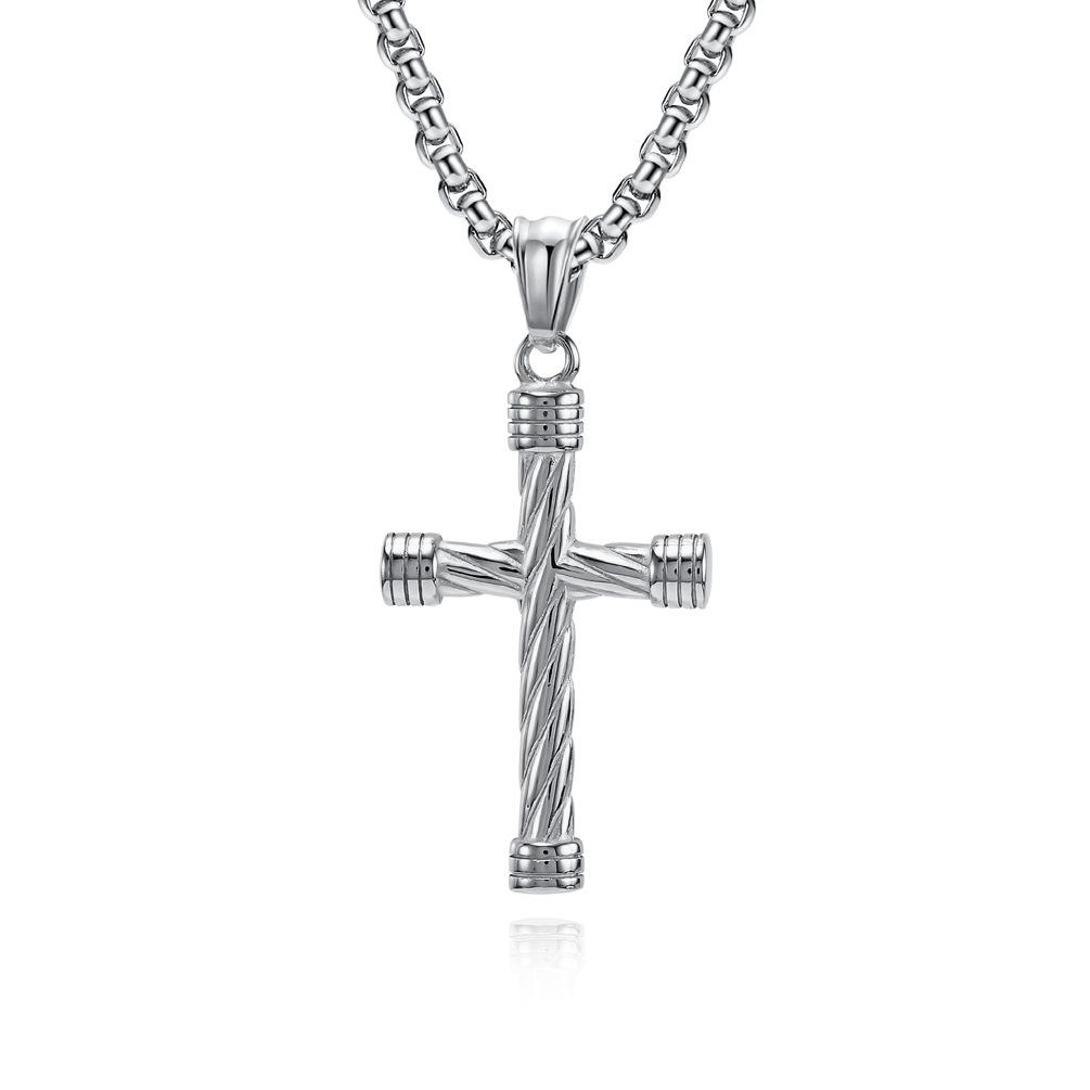 Twisted Titanium Steel Cross Necklace Men s Personality Hip Hop Punk Stainless Steel Cross Pendant 60CM