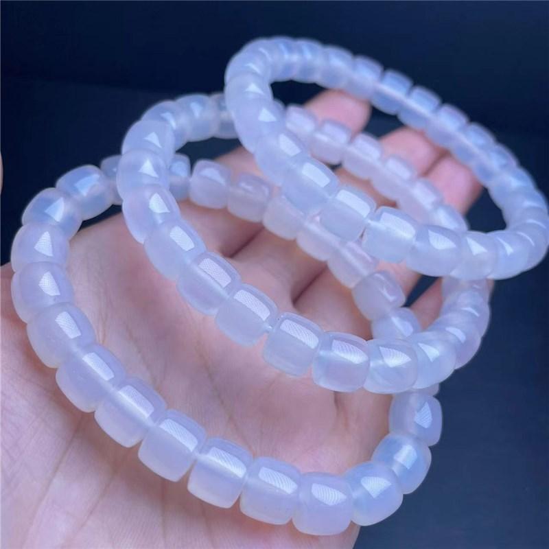 Natural Black And White Agate Straight-Cut Plate Bead Bracelet, Black Barrel Old Bead Fashion Bracelet Gifts For Men And Women