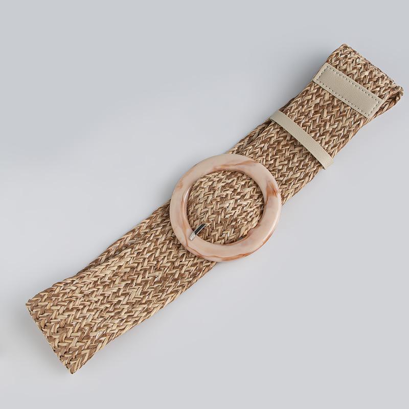 Boho Belt Women's Braided Non-supported Pp Grass Belt Natural Vacation Wide Women's Belt