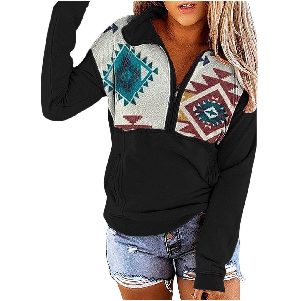 Women Hooded Printed Sweater Colorful Casual  Print Long Sleeve Shirt