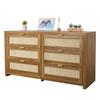 6 Drawer Rattan Dresser, Double Dresser for Bedroom, Natural Rattan Chest of Drawer with Metal Handle, Modern Wood Chest Clothing Organizer & Storage