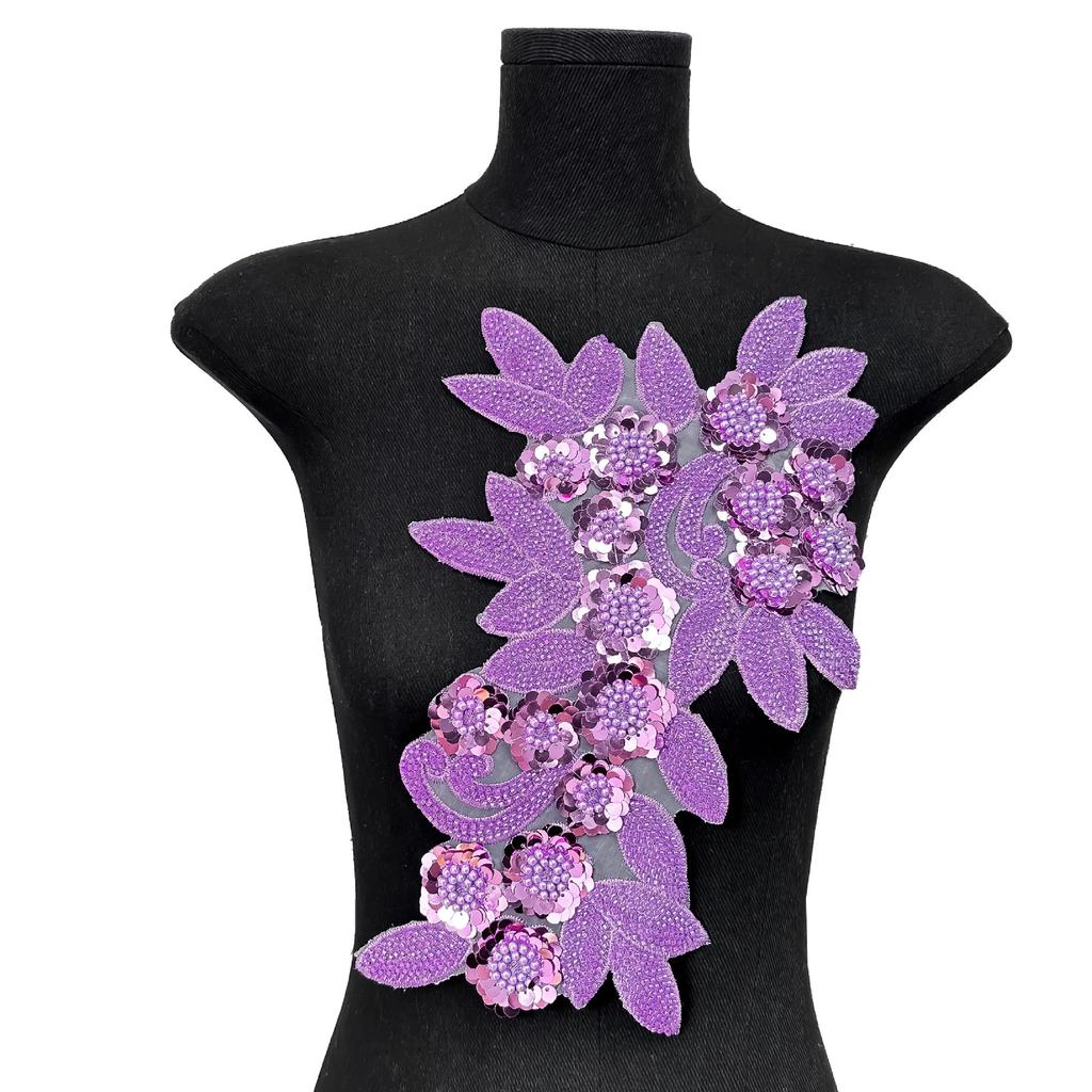 Mesh Sequin Nail Diamond Bead Embroidery Sewing Single Flower Collar Diy Decoration With Clothing Accessories Collar