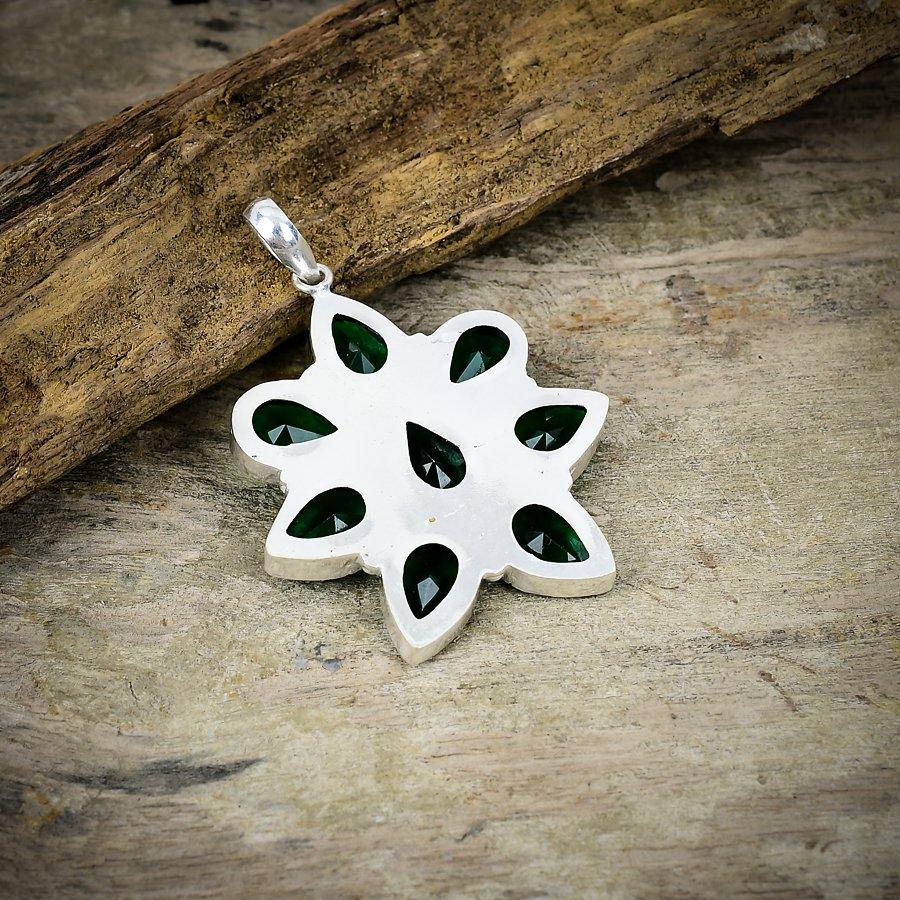 Chrome Diopside Gemstone Handmade 925 Sterling Silver Jewelry Pendant 1.97" M-91