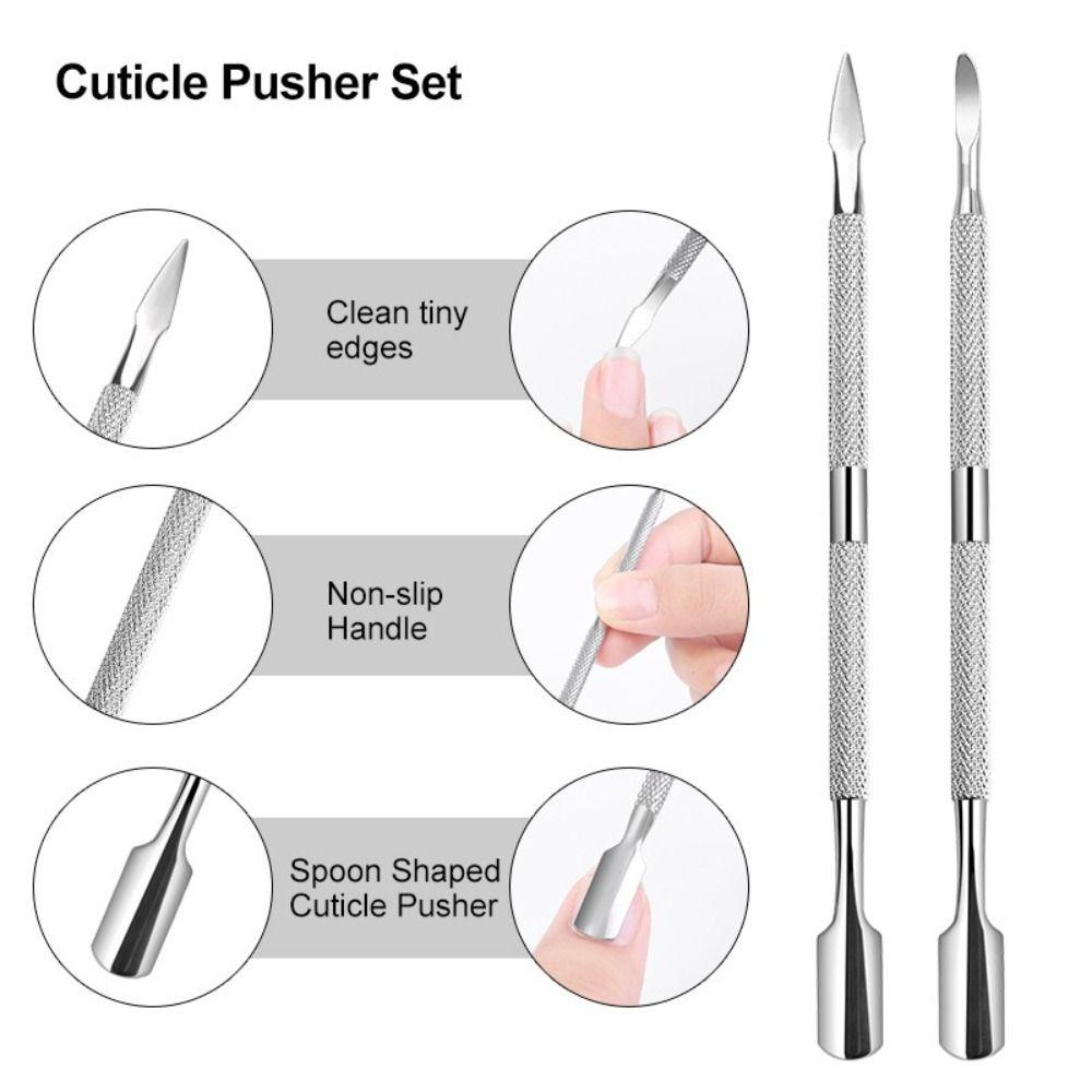 Stainless Steel Cuticle Pusher Double-Sided Double-Ended Dead Skin Remover Multicolor Beveled Steel Nail Art Tool Nail Care