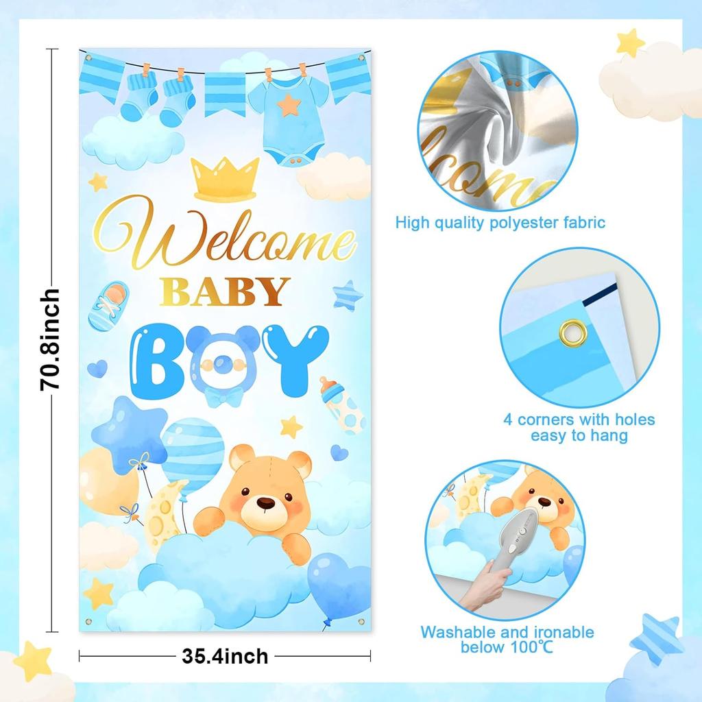 Avezano Welcome Baby Banner Welcome Home Baby Boy Door Banner Blue It’s a Boy Gender Reveal Decorations Indoor Ourdoor