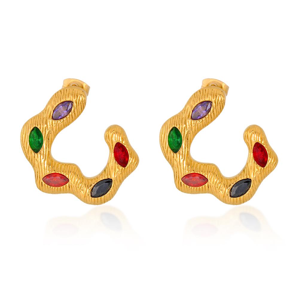 Geometric Multicolor Zircon Earrings: Stainless Steel, Stylish and Elegant for Women.
