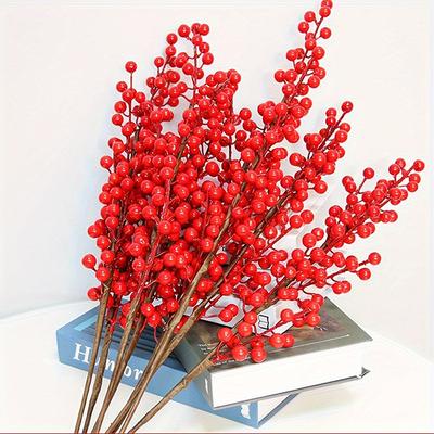 Artificial Red Berry Bouquet Christmas Decoration Fake Flower for Home Decor Xmas Tree Navidad New Year 2025 Ornaments Accessory