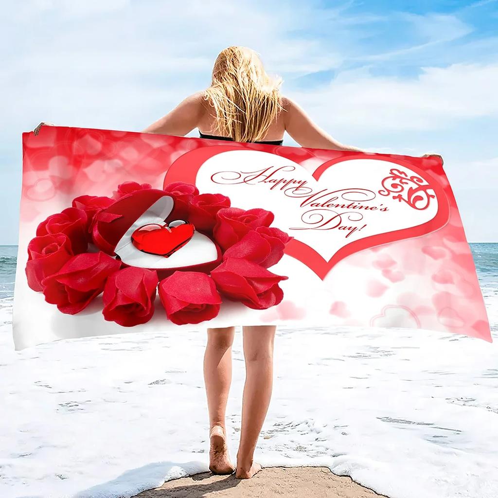 Valentine's Day Beach Towel Bath Sheet Towels Love Hearts Oversized Microfiber Sandless Beach Towels for Swimming Extra Large