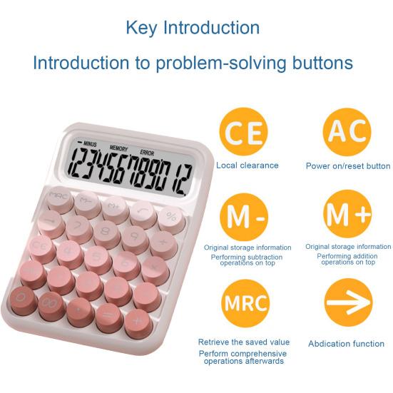 Mechanical Calculator with Large LCD Display Vintage Gradient Color 12-digit Desktop Calculator for Home Office