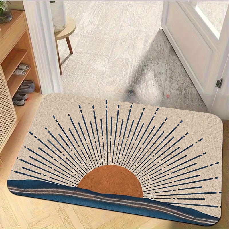 Boho Sonne Berg Bereichsteppich Minimalistisches Sonnenuntergangsmuster Rutschfeste Matte für Wohnzimmer Schlafzimmer Teppich