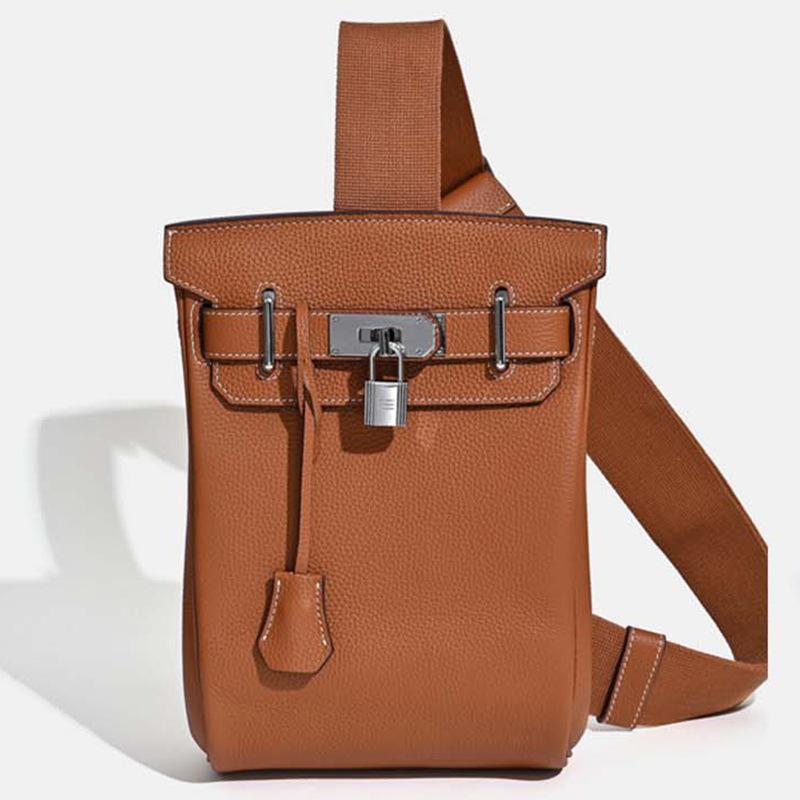 Sexy ladies trend market Nieuwe tas unisex borsttas hoge kwaliteit eerste laag rundleer schoudertas crossbody pendeltas heuptas dames 17*8*27cm goudbruine kleur