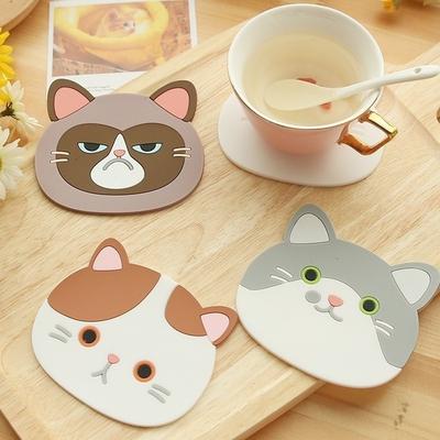 New Cute Cartoon Cat Coffee Drink Cup Placemat Beverage Pot Pan Holder Pad Kitchen Supplies Random