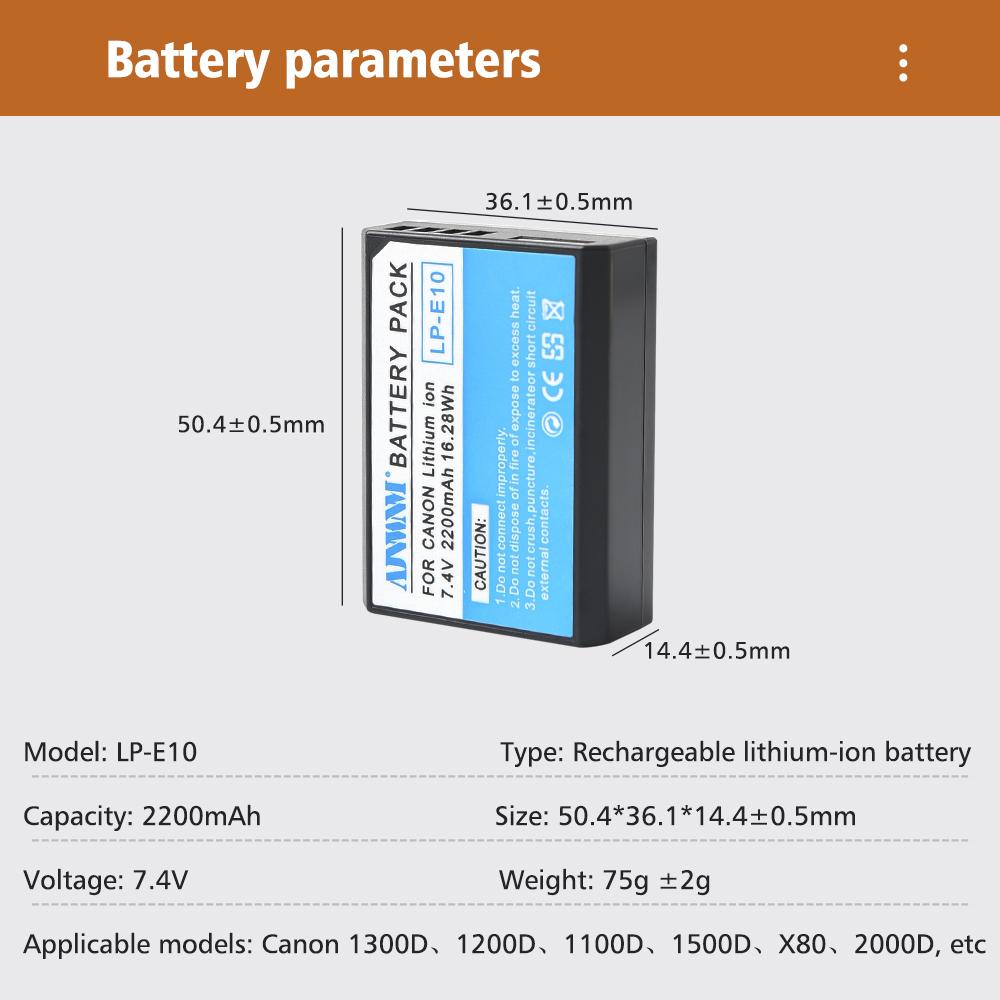 LP-E10 Camera Battery Rechargeable Batteries for Canon EOS 1100D 1200D 1300D 2000D 4000D Rebel T3 T5 T6 KISS X50