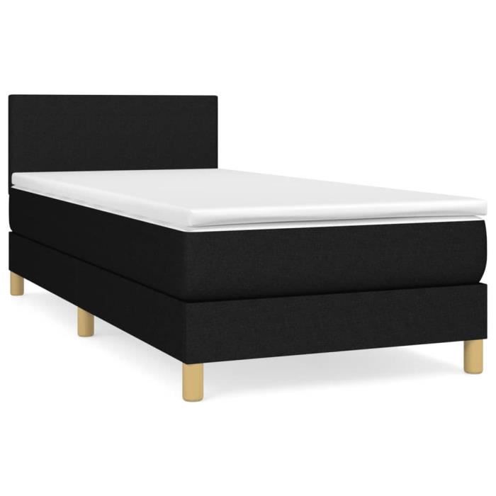 3140411 vidaXL Lit à sommier tapissier et matelas Noir 80x200 cm Tissu