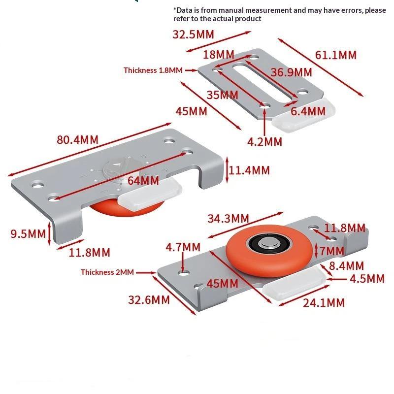 

1 комплект Раздвижная дверь Нержавеющая сталь Регулируемый роликовый подшипник Дверь шкафа Нейлоновое одинарное колесо Фурнитура для шкафа оранжевый