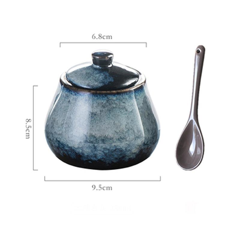 Japanese-style Ceramic Seasoning Pot Household Creative Kitchen Oil Salt Sugar Monosodium Glutamate Condiment Box Oil Pourer