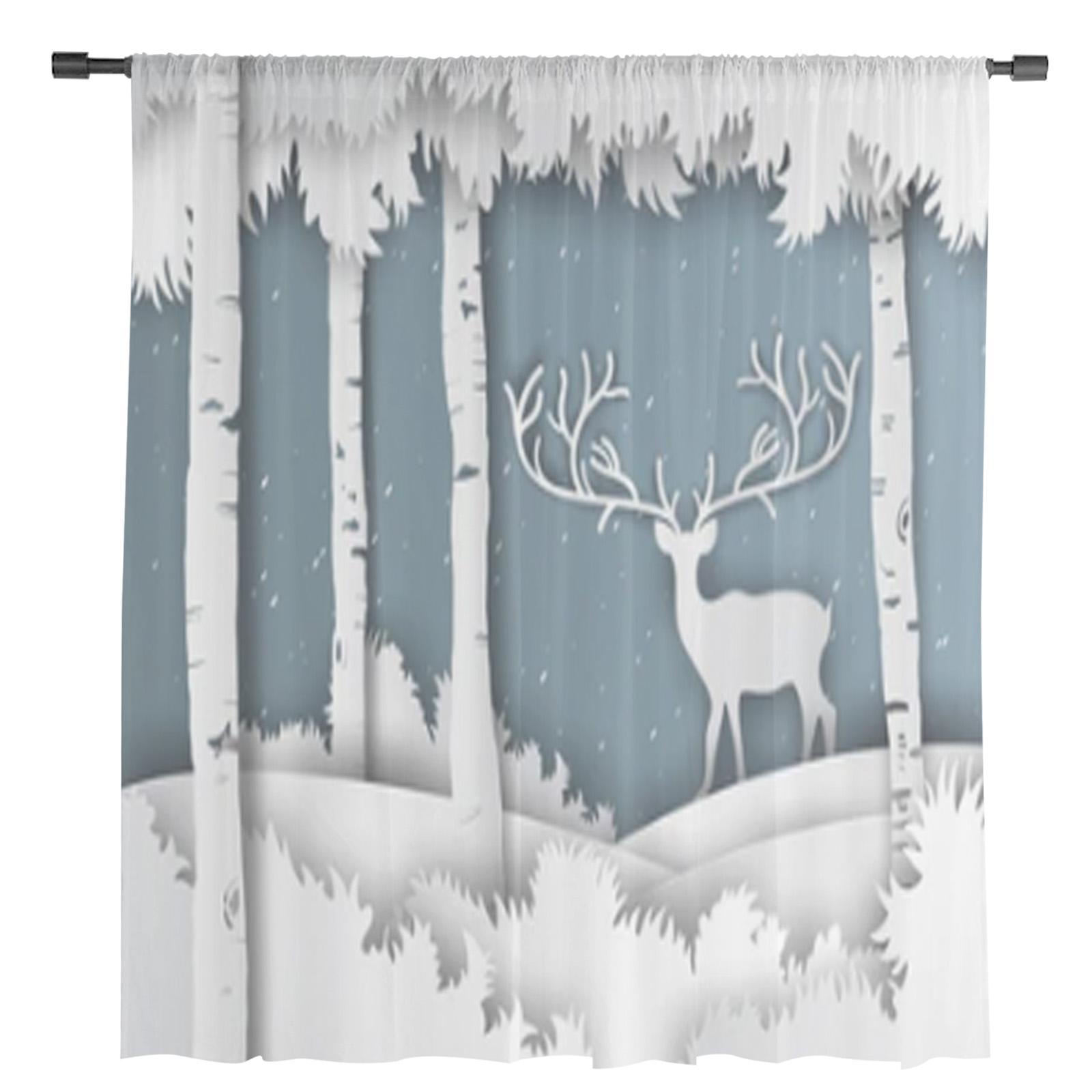 

Рождественский олень в лесу со снегом, прозрачные шторы для гостиной, спальни, балкона, прозрачные жалюзи, кухонные шторы