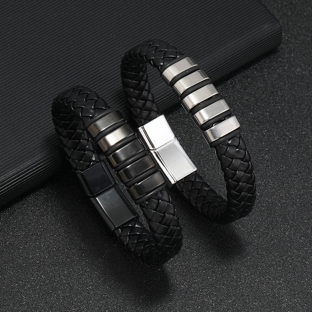 Simple Braided Leather Bracelet For Men Trendy Commuting Wristband Versatile Fashion Accessory