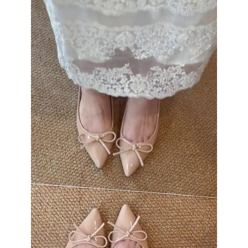 Inner heightening version leather retro pointed bow Mary Jane shoes women's high sense versatile fairy style flat shoes