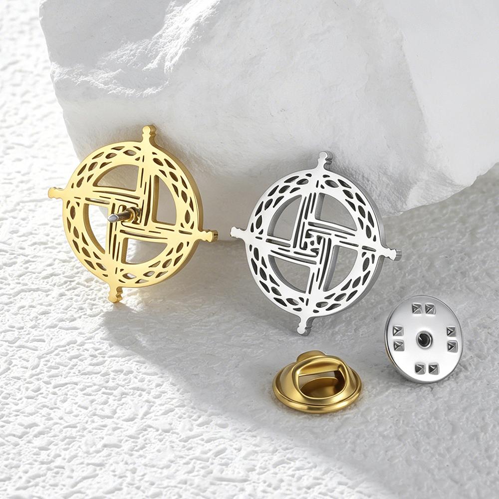 Dawapara Saint Brigid Cross Brooch Irish Amulet Religious Jewelry Celtics Lapel Pin Stainless Steel Accessories for Bag Hat