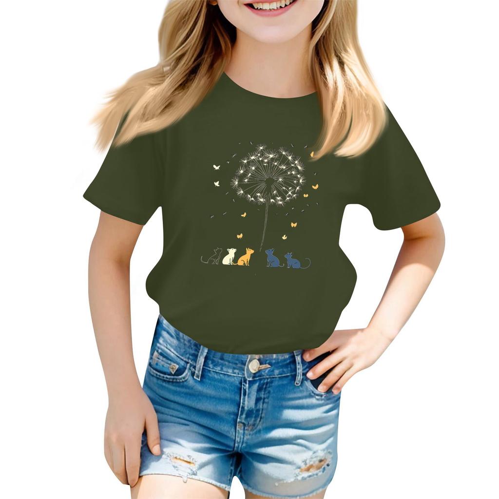 Children's Round Neck Casual Floral Small Print Short Sleeve T-shirt Top