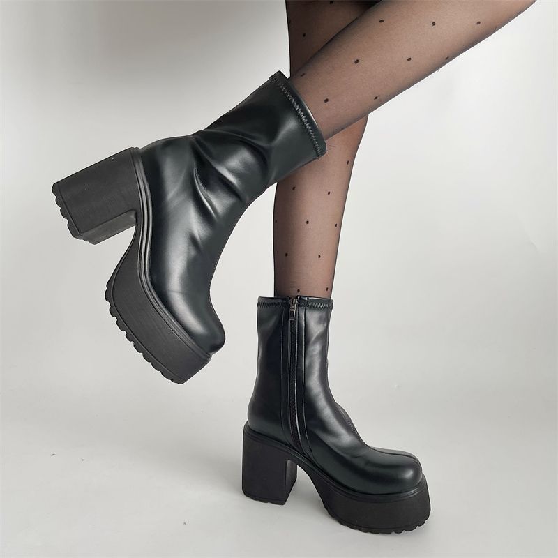Black small British style platform Martin boots women's summer 2025 new thin high-heeled short boots