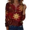 Women's Fashion Casual H Printed V-Neck Long Sleeve Decorative Button T-Shirt Tops