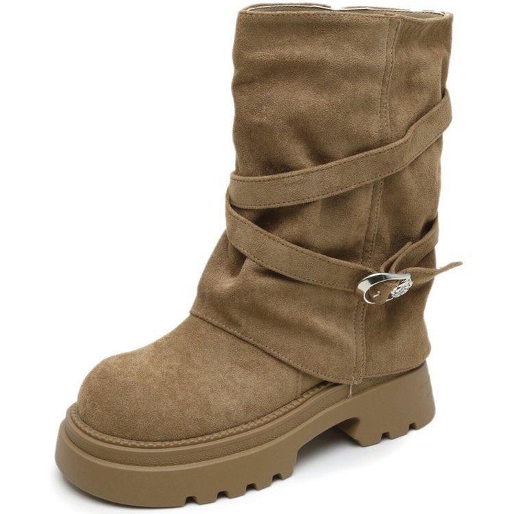 Retro short boots children 0000 autumn new stacking boots thick-soled heightening versatile medium tube pants Maillard boots