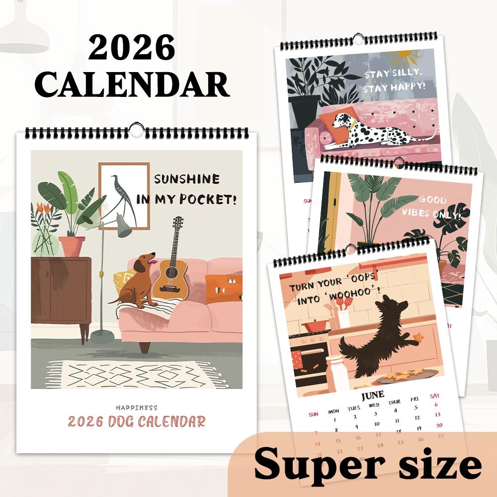 1 st Tecknad hundkalender - Tema husdjurshund, 12 olika designs, väggkalender, födelsedag, jul, nyårsgåva