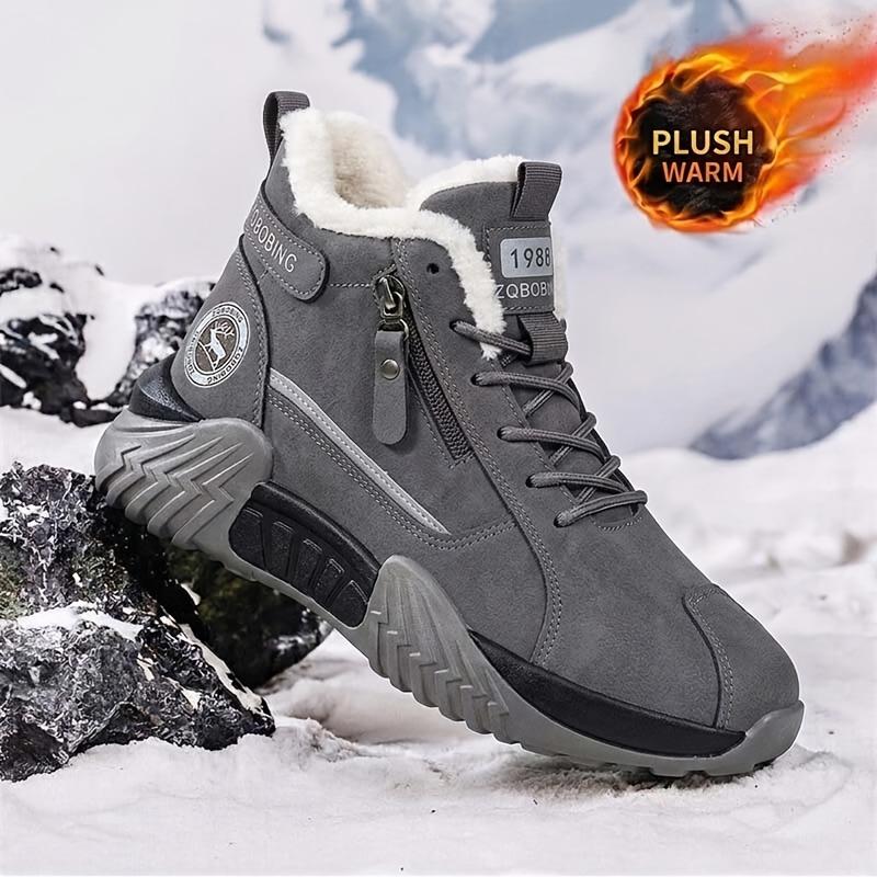 Autumn and Winter Men's Wide Toe Hiking Boots Sports Outdoor Shoes Fleece-Lined Warm Hiking Boots
