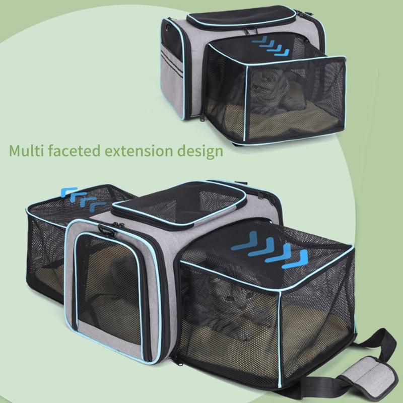 Expandable Cats Carriers Bag with Breathable Mesh Adjust Shoulder Strap Travel Case for Pet Dog Ventilation Suitcases