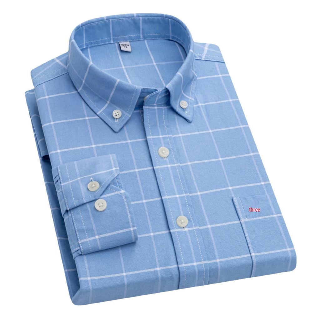 Men's Cotton Oxford Long Sleeve Shirt - Solid Color for Business Casual