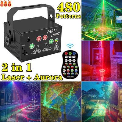 Upgrade 2 In 1 Laser + Aurora Light 480 Patterns Laser Stage Light RGB LED USB Projector Party KTV DJ Disco Lamp