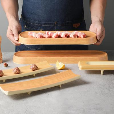 Melamine Tableware Long Sushi Plate Imitation Wood Grain Dinner Plate  Pot Serving Plates Snack Tray Dim Sum Plates Dish