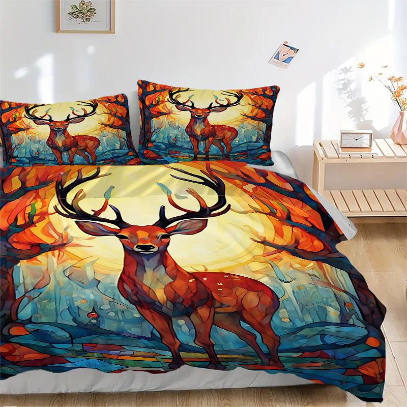 3pcs Bedding Set Deer Forest Includes 1 Comforter + 2 Pillowcases, Without Pillow Inserts, Soft Comfortable, Lightweight Breathable028