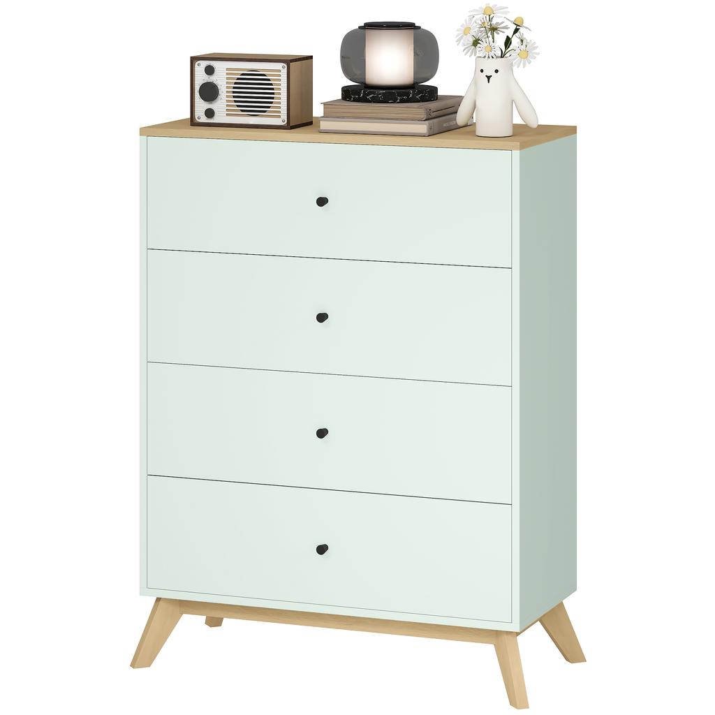 4 Drawer Storage Cabinet, Chest of Drawers for Bedroom Living Room, Light Green and Oak