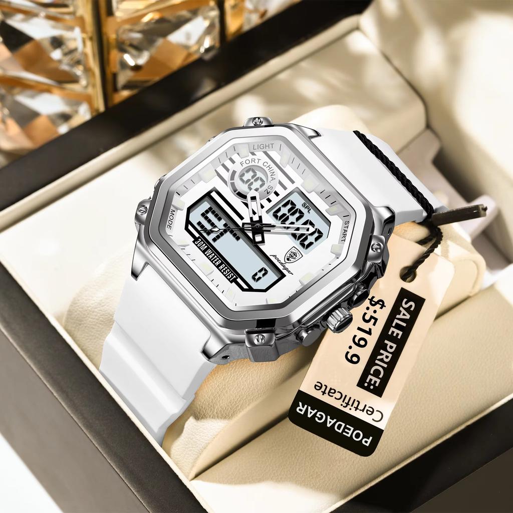 POEDAGAR 993 Casual Outdoor Fashion Waterproof Alarm Sport Electronic Man Watch Dual Display Week Quartz Digital Watches for Men