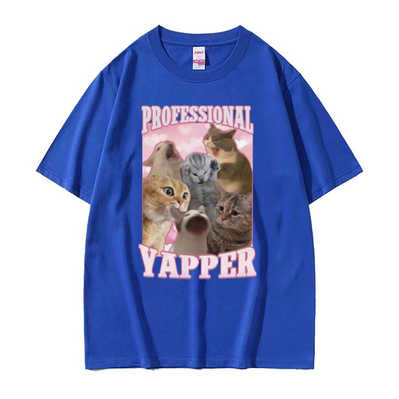 Professional Yapper Funny Tshirt Cute Kawaii Screaming Cat Meme Graphic Tshirts Men Women 100 Cotton Short Sleeve T Shirt Tops
